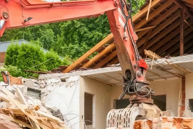 Bagger beim Rückbau eines Gebäudes